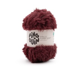 Pingo Furry Soft Pingouin - coloris Bordeaux - pelote sur fond blanc