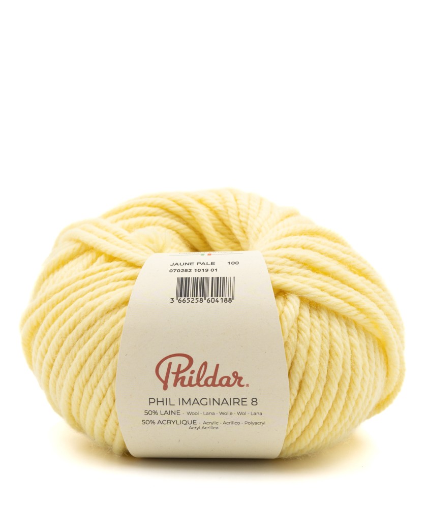 Phil Imaginaire 8 Phildar - coloris Jaune Pâle - pelote sur fond blanc