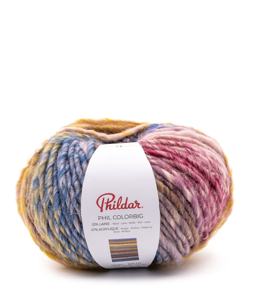 Phil Colorbig Phildar - coloris HORIZON - pelote sur fond blanc