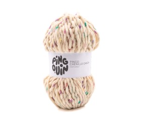 Pingo Chenille Candy Pingouin - coloris Beige - pelote sur fond blanc