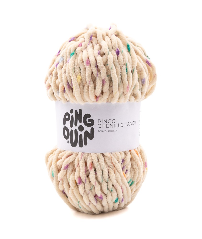 Pingo Chenille Candy Pingouin - coloris Beige - pelote sur fond blanc