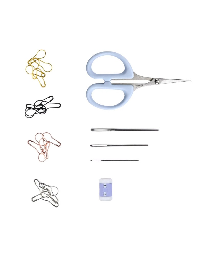 Kit d'accessoires crochet Essentials avec boîte métal Prym - vue produit sur fond blanc