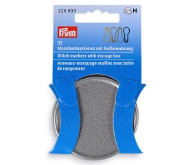 Anneaux marqueurs de mailles métal 4 couleurs avec boîte - 32 pièces Prym - présentation sur carte