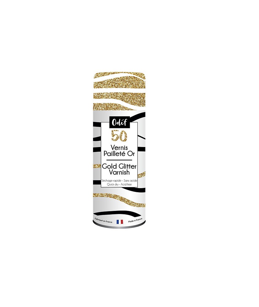 Vernis Pailleté Or 50 en Spray 125 mL Odif - aérosol de vernis à paillettes dorées