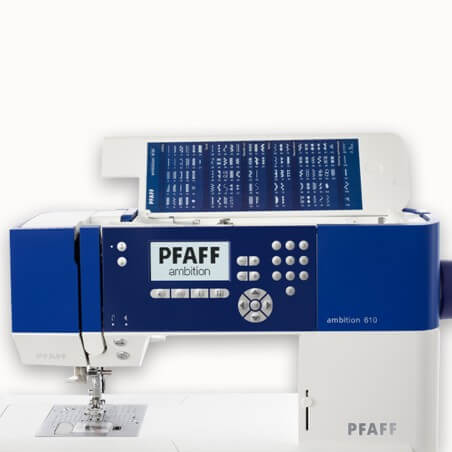 PFAFF Ambition 610 - tableau des points sous le capot et écran LCD