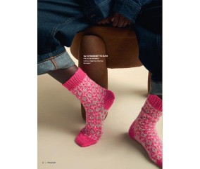 Catalogue Phildar n°284 Chaussettes à tricoter - modèle Elyo en écru, églantine et rose fluo
