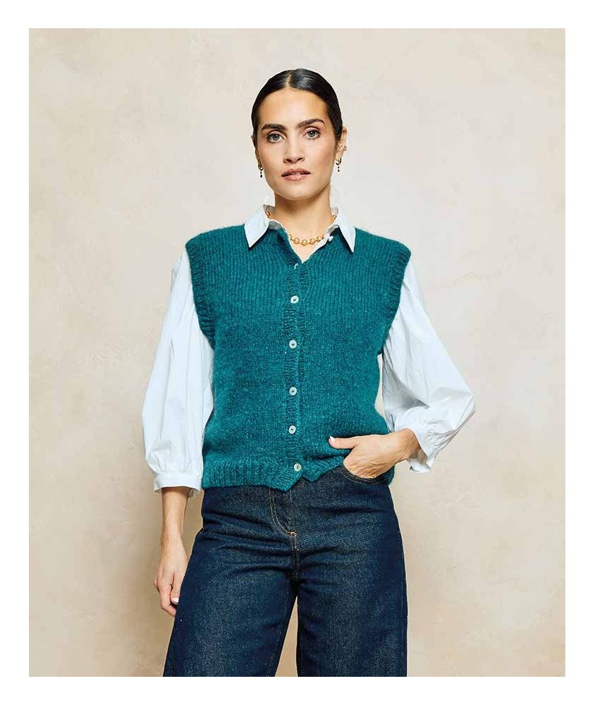 Gilet sans manches Pierrot - Patron tricot Phildar - modèle porté