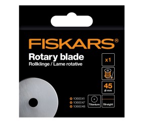 Lame rotative titane 45 mm Fiskars - emballage sur fond blanc