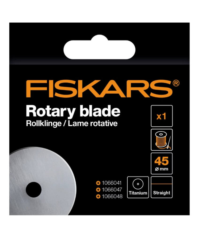 Lame rotative titane 45 mm Fiskars - emballage sur fond blanc