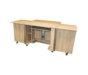 Meuble de couture Tailormade Duo Chêne - ouvert, plateaux déployés
