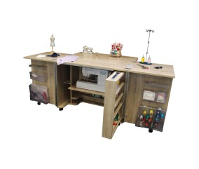 Meuble de couture Tailormade Duo Chêne - rangements ouverts