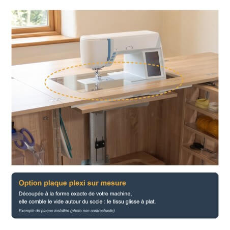 Meuble de couture Tailormade Compact, option plaque plexi sur mesure