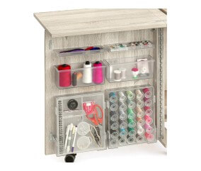 Meuble de couture Tailormade Compact Chêne gris - rangements dans la porte