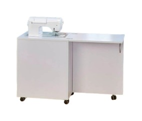 Meuble de couture Tailormade Compact Blanc - ouvert, plateaux déployés