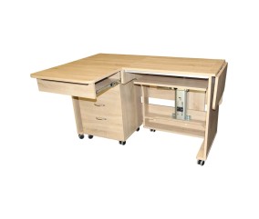 Meuble de couture Tailormade Quilter's Dream Chêne - ouvert, plateaux déployés