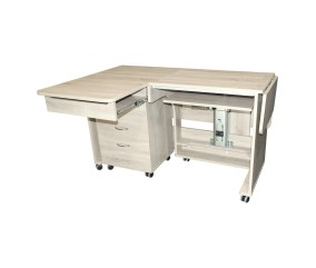 Meuble de couture Tailormade Quilter's Dream Chêne gris - ouvert, plateaux déployés