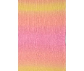Fil Pirouette Ombré DMC - coloris 100 corail, rose, jaune - échantillon tricoté