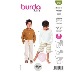 Patron Burda 9261 - Ensemble Tee- shirt, Pantalon ou short Enfant de 98 à 128 cm
