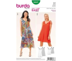 Patron Burda 6663 Robe décolleté V et bretelles nouées du 36 au 46