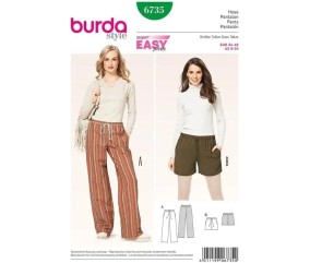 Patron Burda 6735 : Pantalon et short Femme avec coulisse et cordon du 34 au 46
