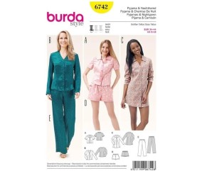 Patron Burda 6742 : Pyjama et chemise de nuit Femme du 34 au 44