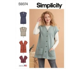 Patron Simplicity 9374 - Gilets en tricot pour femme du 32 au 54 FR