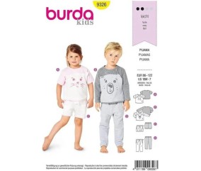 Patron Burda 9326 - Pyjama pour enfants de 18 mois à 7 ans