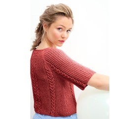 Patron Pull raglan à torsades coton Eloïse Bergère de France, coloris Laque