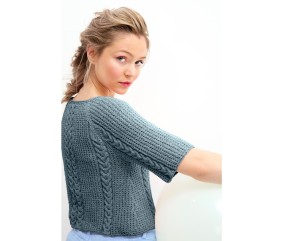 Patron Pull raglan à torsades coton Eloïse Bergère de France, coloris Indigo