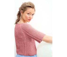 Patron Pull raglan à torsades coton Eloïse Bergère de France, coloris Praline