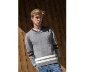 Patron gratuit Pull tricolore homme col petit v Remi