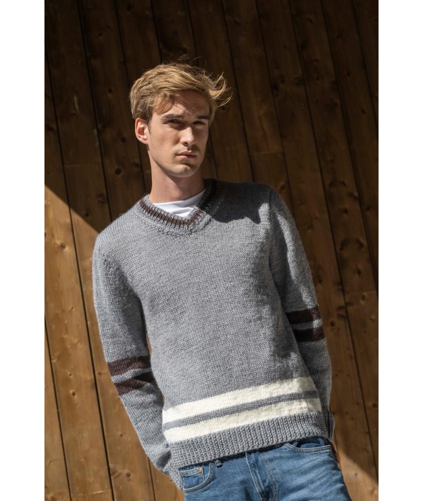 Patron gratuit Pull tricolore homme col petit v Remi