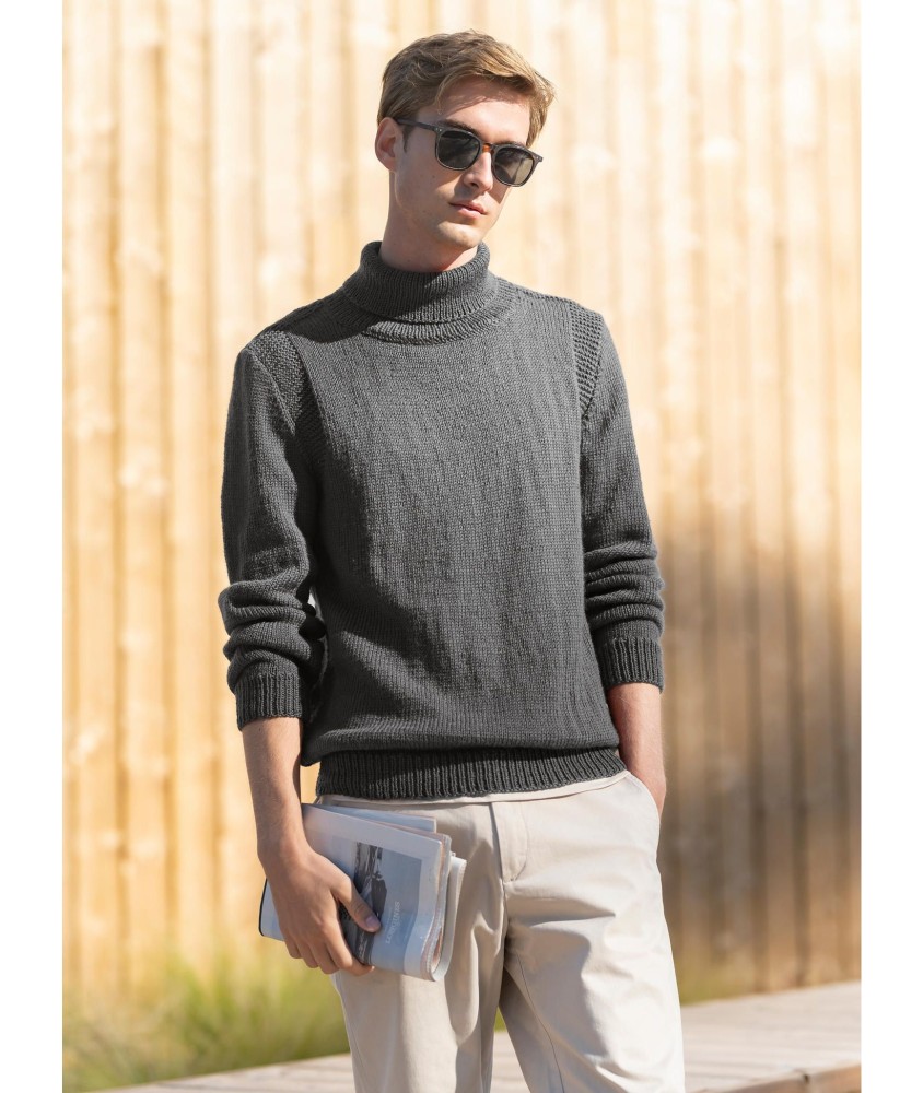Patron tricot gratuit Pull fin homme col roule Isidore