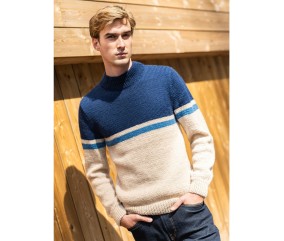 Patron gratuit Pull tricolore homme col montant Damien