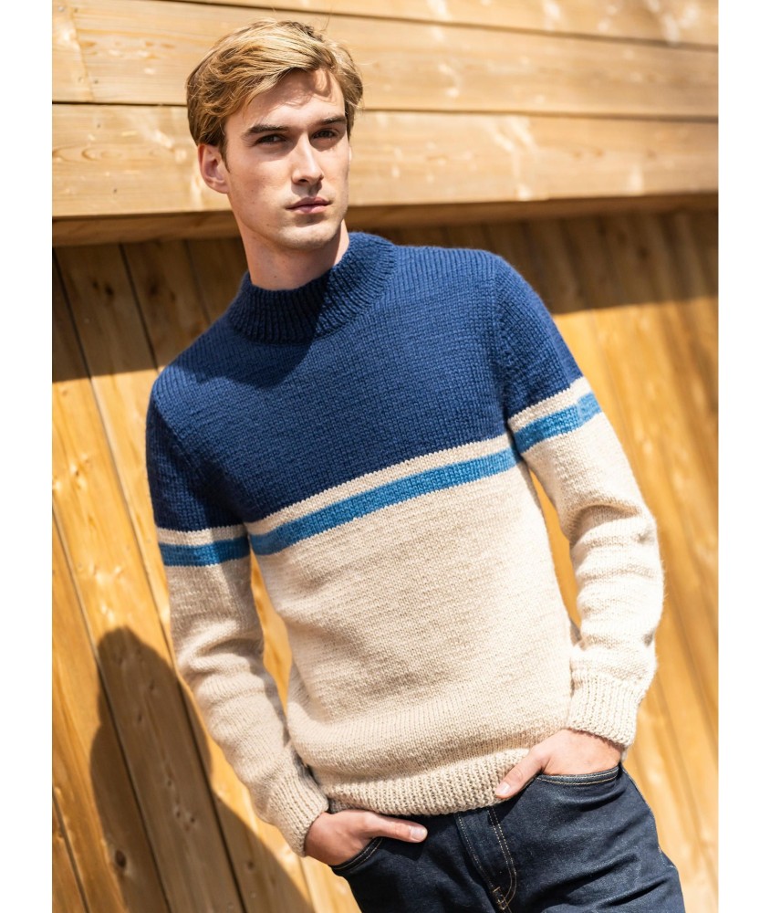 Patron gratuit Pull tricolore homme col montant Damien