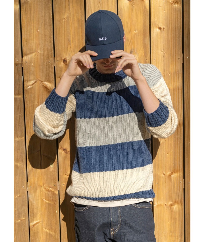 Patron tricot gratuit Pull raye col rond homme Ilan