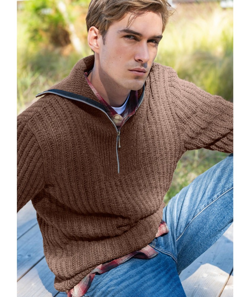 Patron gratuit Pull fantaisie homme col camionneur zippe