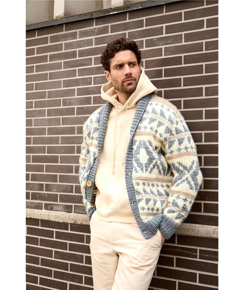 Patron tricot gratuit Veste jacquard col châle Alan