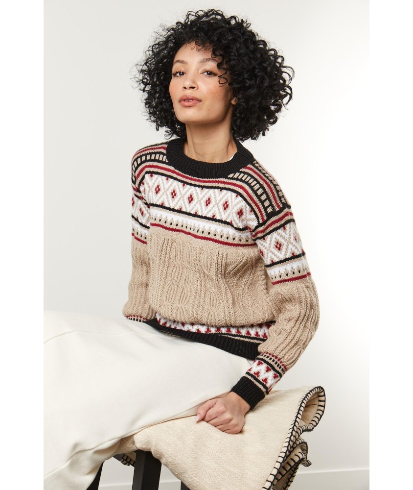 Patron tricot gratuit Pull jacquard et torsades Ilona