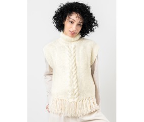 Patron gratuit Pull poncho à torsades et franges Bianca