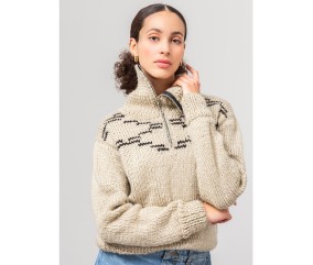 Patron gratuit Pull jacquard col camionneur zippé Agathe
