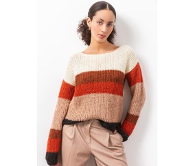Patron tricot gratuit Pull rayé épaule boutonnée Lucia