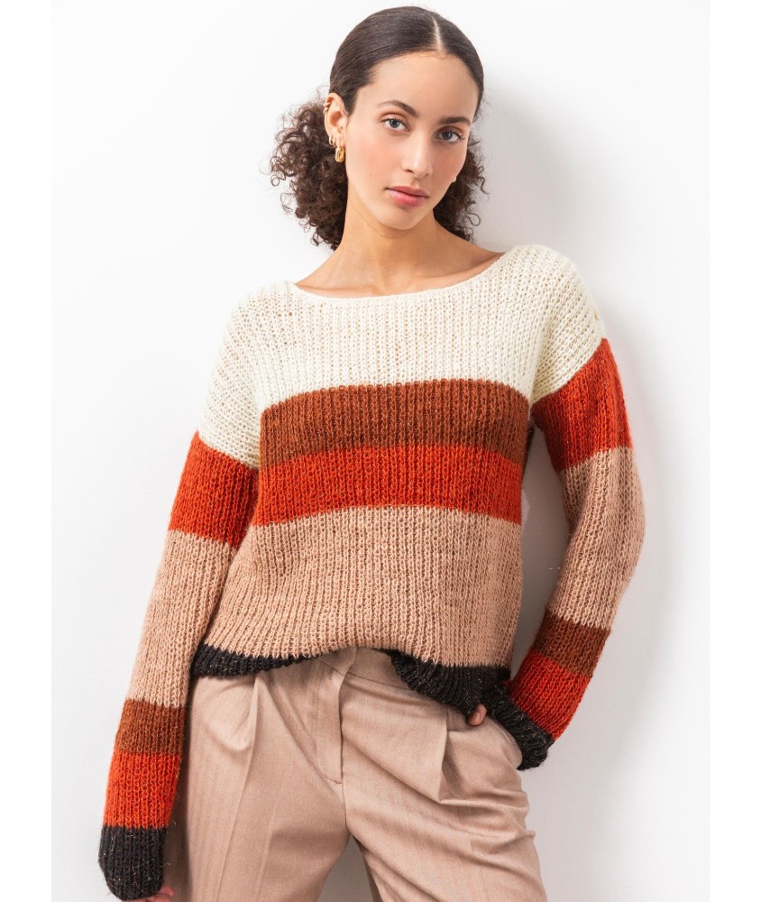 Patron tricot gratuit Pull rayé épaule boutonnée Lucia