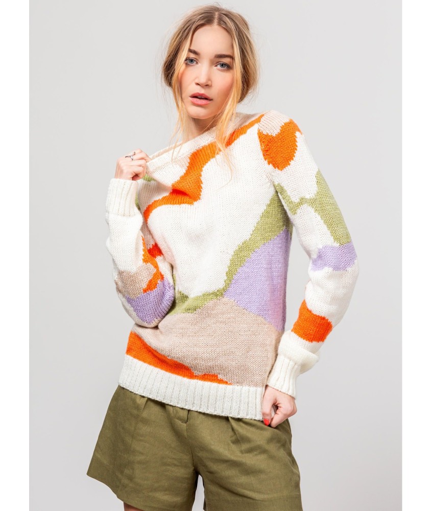 Patron tricot gratuit Pull jacquard abstrait Bénédicte