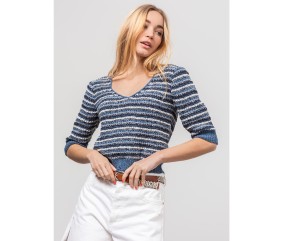 Patron gratuit Pull tricolore manches courtes point