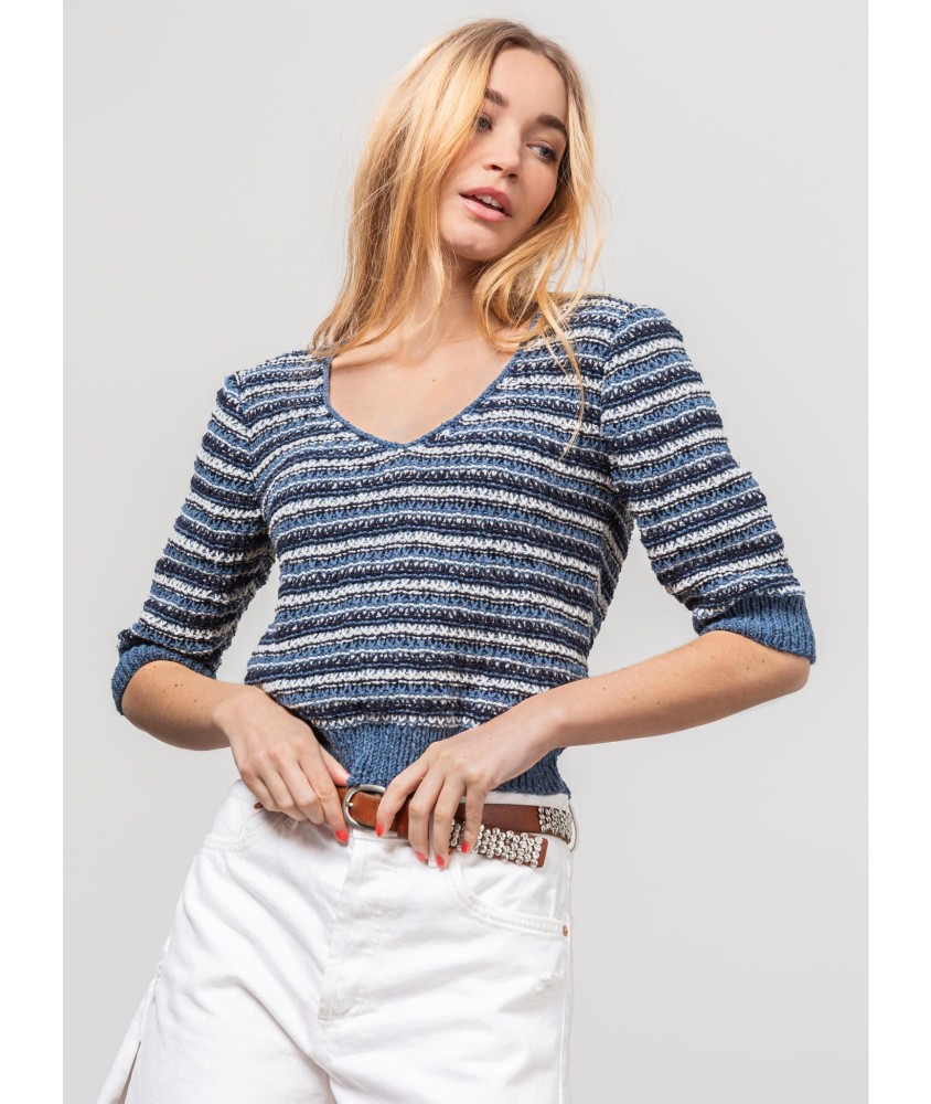 Patron gratuit Pull tricolore manches courtes point