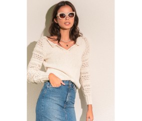 Patron gratuit Pull col polo manches ajourées Elodie