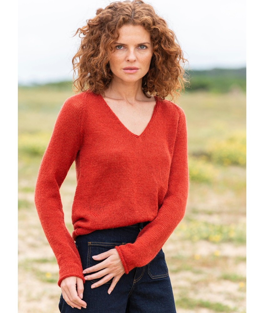 Patron tricot gratuit Pull jersey raglan col V Eve