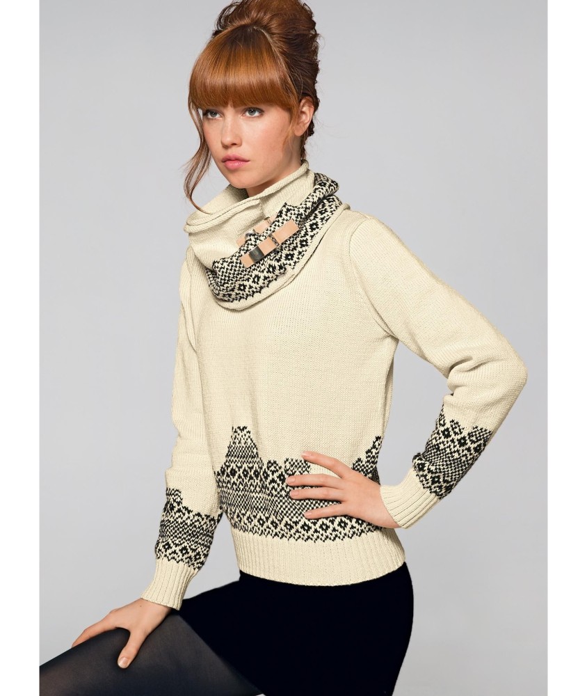 Patron tricot gratuit Pull jacquard col rond Cyrine