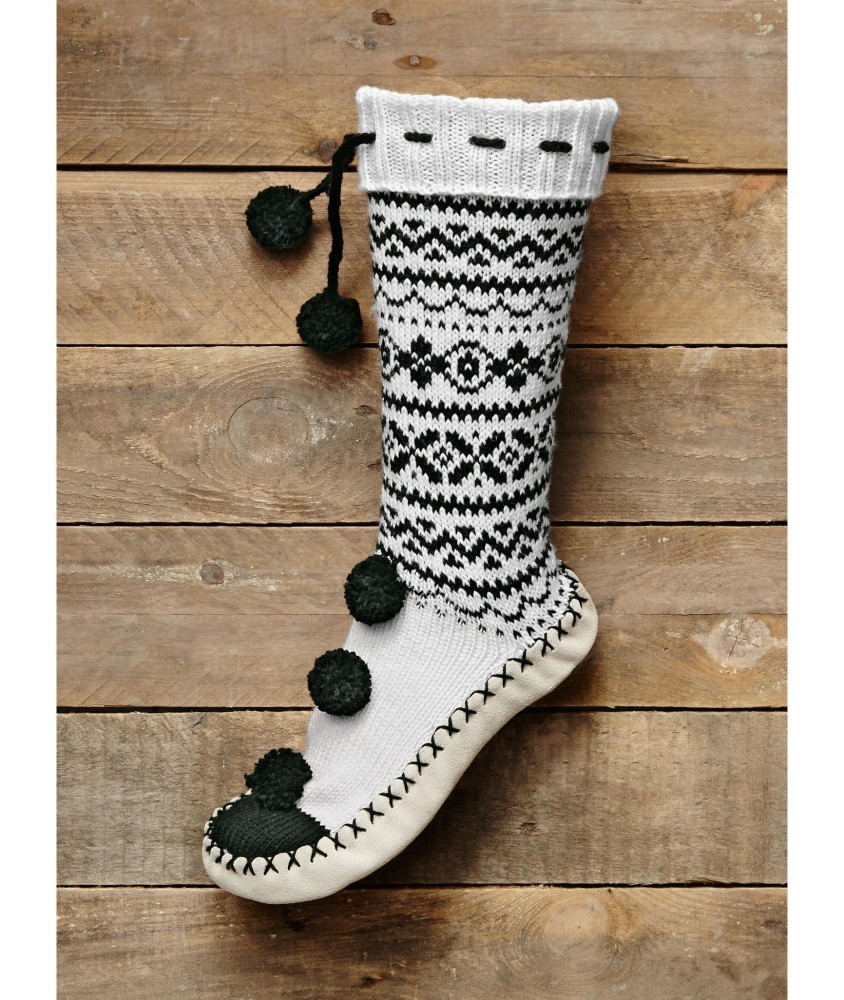 Patron crochet gratuit Chaussons jacquard pompons Iden